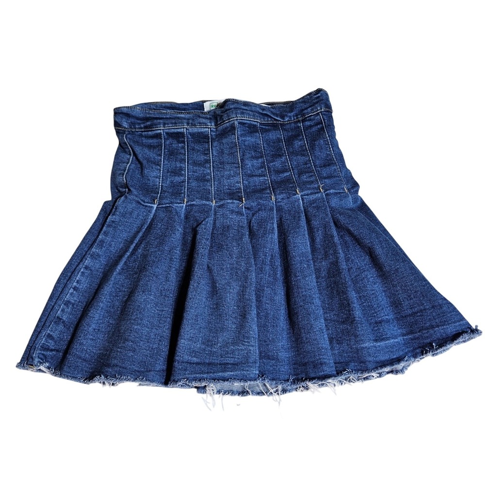 REgeneration Blue Pleated Denim Mini Skirt S Y2K Preppy Raw Hem Streetwear Retro